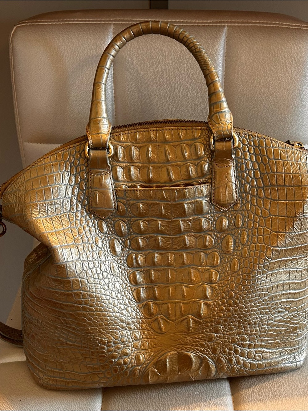 Brahmin Metallic Gold Croc-Embossed Tote